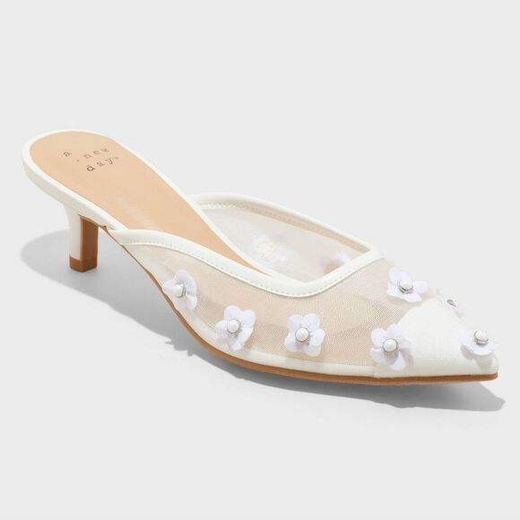 A New Day - Women's Delilah Mesh Floral Mule Heels - A New Day White - Picture 1 of 4